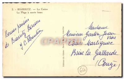 Biarritz — Het Casino — De Strand bij laag water — Edities van het Globe, Parijs — Achterkant
