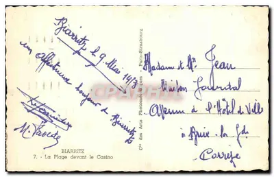 Biarritz — La Plage devant le Casino — Cie des Arts Photométriques — Verso