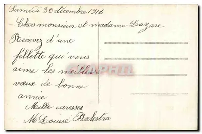 Jovem moça em pele — Boa Ano — Carta postal de Natal 1916 — Verso