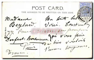 Scène de rencontre — homme assis sur un tabouret rouge offrant un document à une femme en robe bleue — éditeur non visible — Verso