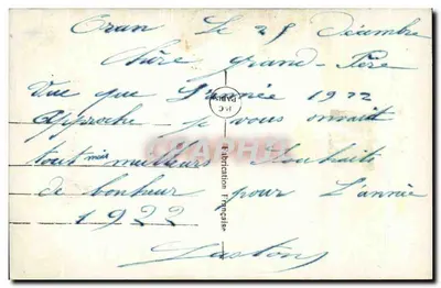 Mistral en un sobre — Feliz Año — PC París 428 — Reverso