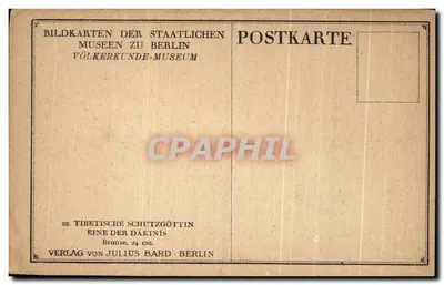 Tibetańska statua Dākinī — brąz, 24 cm — wydawca Julius Bard, Berlin — Rewers