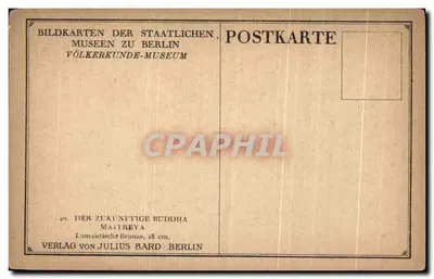 Buda Maitreya — estátua em bronze lamaísta — editor Julius Bard, Berlim — Verso