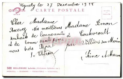 Flores brancas — cartão de boas-vindas — editor COLOR PARIS, n°560 — Verso