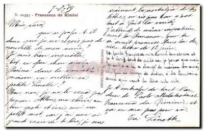 Um casal abraçado em uma sala com janelas góticas — Fotocromo do Atelier A. Traldi, N. 01337 — Verso