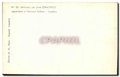 Salisbury — widok katedry — autor John Constable, wydawnictwo A. N., Paryż, nr 30 — Rewers