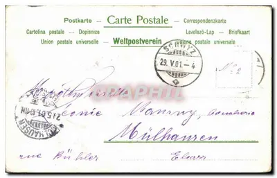 Jovem mulher com chapéu — decoração floral — União Postal Universal, n°2 — Verso