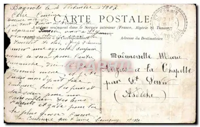 Bilhete postal antigo Fantasia Fazenda Francesa e Belga Dompteur Camilius e seus alunos Mlles Rosina e Victoria Circo — Verso