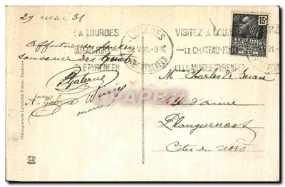 Lourdes — Ogólny widok na bazylikę z drogi z Pau — Héliogravure Labouche Frères, nr 562 — Rewers