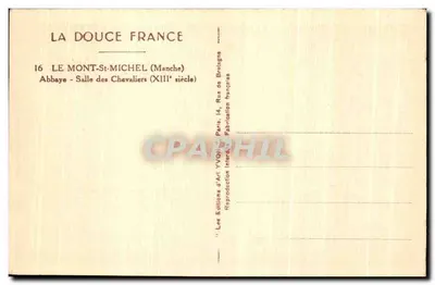 Mont-Saint-Michel — Abpia — Sala Rycerzy (XIII wiek) — Wydawnictwo Sztuki YVON, Paryż — Rewers
