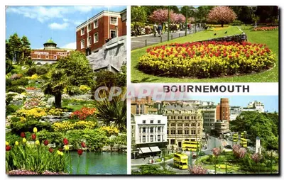 Bournemouth — Vista panorâmica dos jardins, flores e cidade — Publicado por John Hinde Ltd.