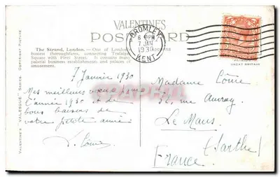 The Strand, Londyn — animowany widok — kartka pocztowa Valentine's, seria 'Valesque', nr 98313 — Rewers