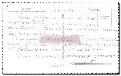 A Basílica do Sagrado Coração de Montmartre — vista panorâmica — Éditions Chantal, n° 75 — Verso
