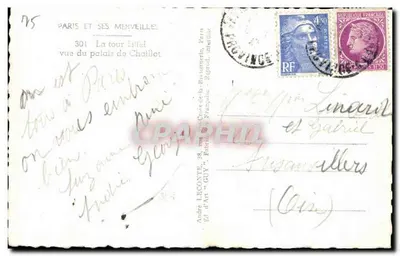 A Torre Eiffel — vista do palácio de Chaillot — André Leconte, Paris — Verso