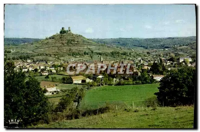 Bilhete postal antigo Saint Cere Vista Geral Dominada Pelo Torre de Saint Laurent