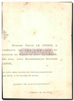 Grupo de mulheres e criança sobre rochedos — cartão postal de casamento — Quimperle, Imp. de l'Union — Verso