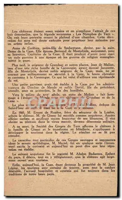 Stara pocztówka Historia Zamek La Caze — Rewers