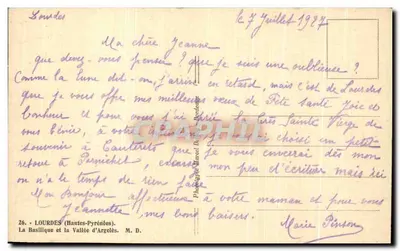 Lourdes (Altos-Pirenéus) — A Basílica e a Vale de Argelès — editor Yobled, n°26 — Verso