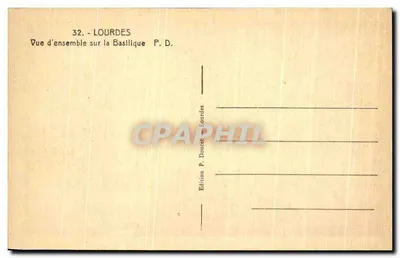 Lourdes — Ogólny widok na Bazylikę — Wydawnictwo P. Doucet Lourdes — Rewers