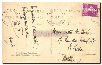 Monte-Carlo — Vista geral — I. Gilletta e Cie, editor, n°819 — Verso