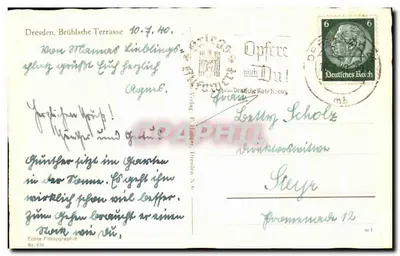 Dresda, Brühl'sche Terrasse — widok z góry rzeki i mostu — F. Hunger — Rewers