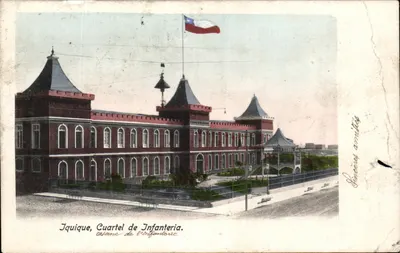 Bilhete postal antigo Iquique Quartel de Infantaria do Chile