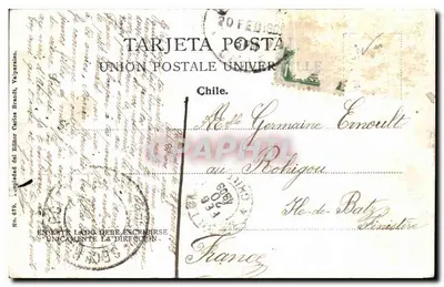 Bilhete postal antigo Iquique Quartel de Infantaria do Chile — Verso