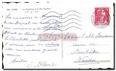 Paris - Le Panthéon et la Rue Soufflot — Éditions Chantal, n°211 — Verso