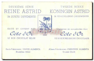 Królowa Astrid na wystawie w Brukseli. Lipiec 1935. — Série 22 — Wydane przez Côte d'Or — Rewers