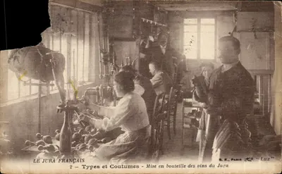 Bilhete postal antigo Os tipos e costumes do Jura Francês - Acolhimento dos vinhos do Jura