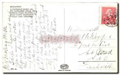 Budapest — Koninklijk Paleis verlicht — uitgever Köringer, n° 285 — Achterkant