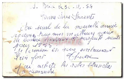 Bilhete postal antigo Fantasia Boa Ano pássaros — Verso