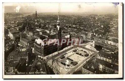 Hambourg — vue aérienne du Rathaus et de l'Adolf-Hitler-Platz — Photo Hartz, n° 3226