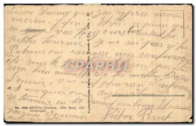 पुराना पोस्टकार्ड अल्टे बर्ग उ मोजेलक्वई कोब्लेंज — पीछे