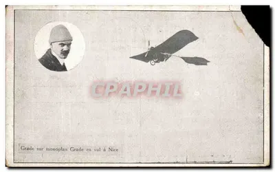 Bilhete postal antigo Grade Sur Monoplan em voo em Nice Avião