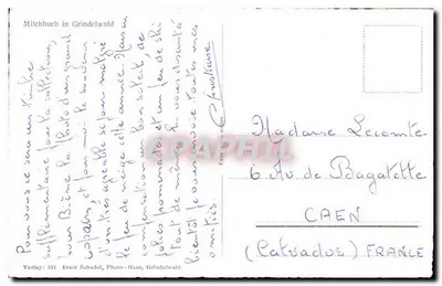 Criança e cachorro na neve — Grindelwald — Verlag 221 Ernst Schudel — Verso