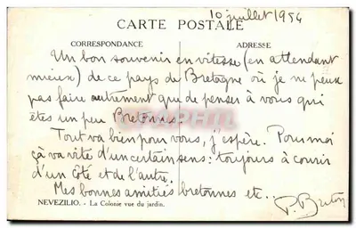 Yarı modern kartpostal Nevezilio La Colonie Jardın Görünümü — Arka yüz