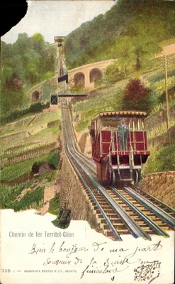 Bilhete postal antigo Caminho de Ferro Territet Glion Suíça
