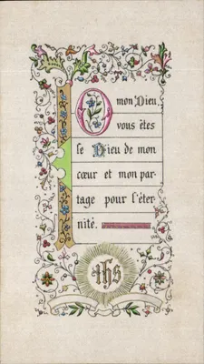 O mon Dieu — religiöse Gebet — Blumenmuster und Monogramm IHS