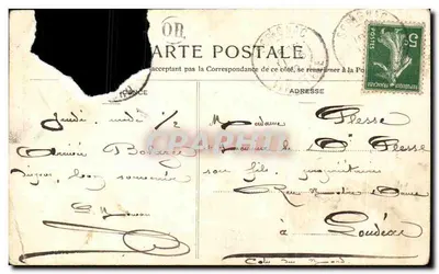 Bilhete postal antigo Ruínas do Castelo de Saint Herbot — Verso
