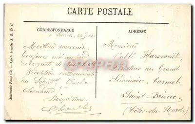 Lourdes — Lembrete de Lourdes — Carta postal S.G.D.G. — Verso