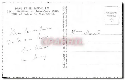 Basílica do Sagrado Coração — colina de Montmartre — Ed. d'Art GUY — Verso