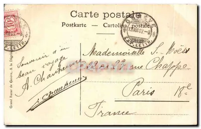 Castelo de Chillon e a Dent-du-Midi — Bilhete postal antigo n°74 — Grand Bazar de Genebra — Verso