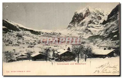 Bilhete postal antigo Grindelwald und Wetterhorn