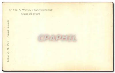 Młoda kobieta naga — reprodukcja dzieła Watteau — Wydawnictwo A.N., Paryż, n° 593 — Rewers