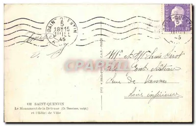 Saint-Quentin — Monumento da Defesa e Hotel de Ville — editor C.A.P. n°432 — Verso