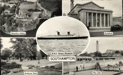 Southampton — Abadia de Beaulieu, Guildhall, Paquebote R.M.S. Queen Elizabeth, Parque Andrews, O Lido — C141