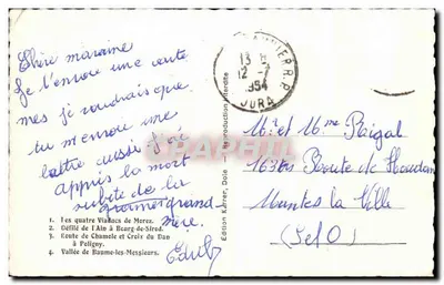 Cztery mosty – przejście Ain w Bourg-de-Sirod – droga do Chamole i Creix du Dan – dolina Baume-les-Messieurs – wydawnictwo Karrer, Dole — Rewers