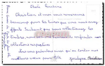 Świnka i ptaki zimą — Najlepsze życzenia — wydawca R. HAMEL PARIS, nr 3073 — Rewers