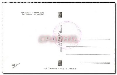 O Palácio do Príncipe — Mônaco — A. Leconte, Imp. em Paris, n° 99.158.73 — Verso